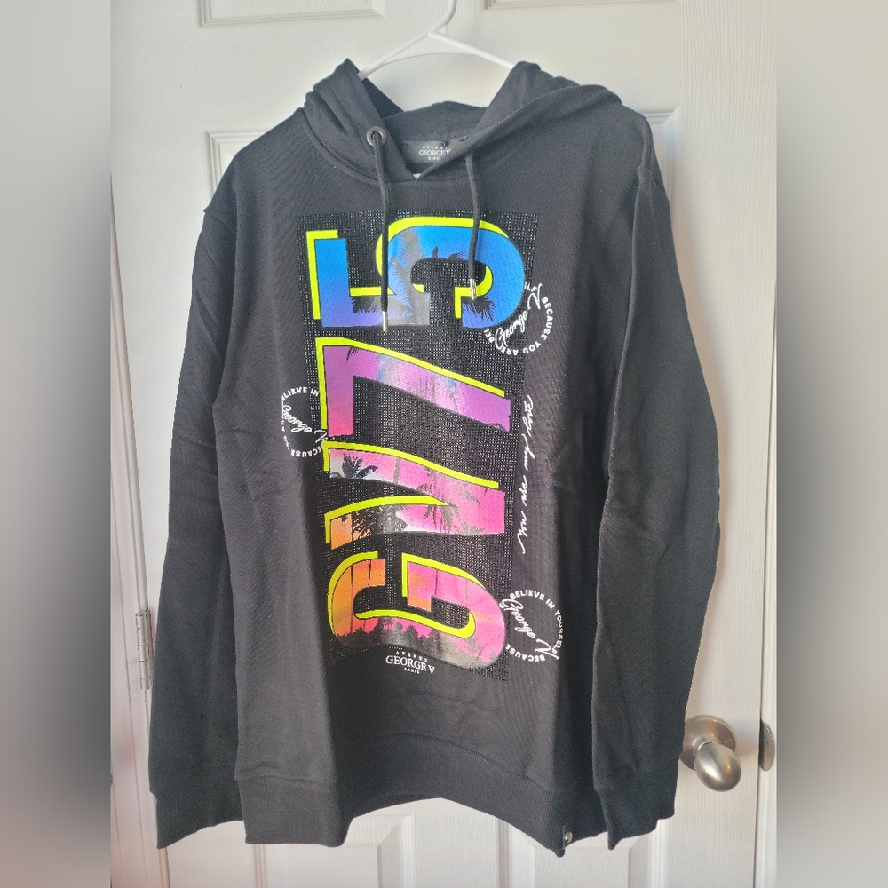 NWT Avenue George V Paris Men's Long Sleeve Black Hoodie GV75 Size XL